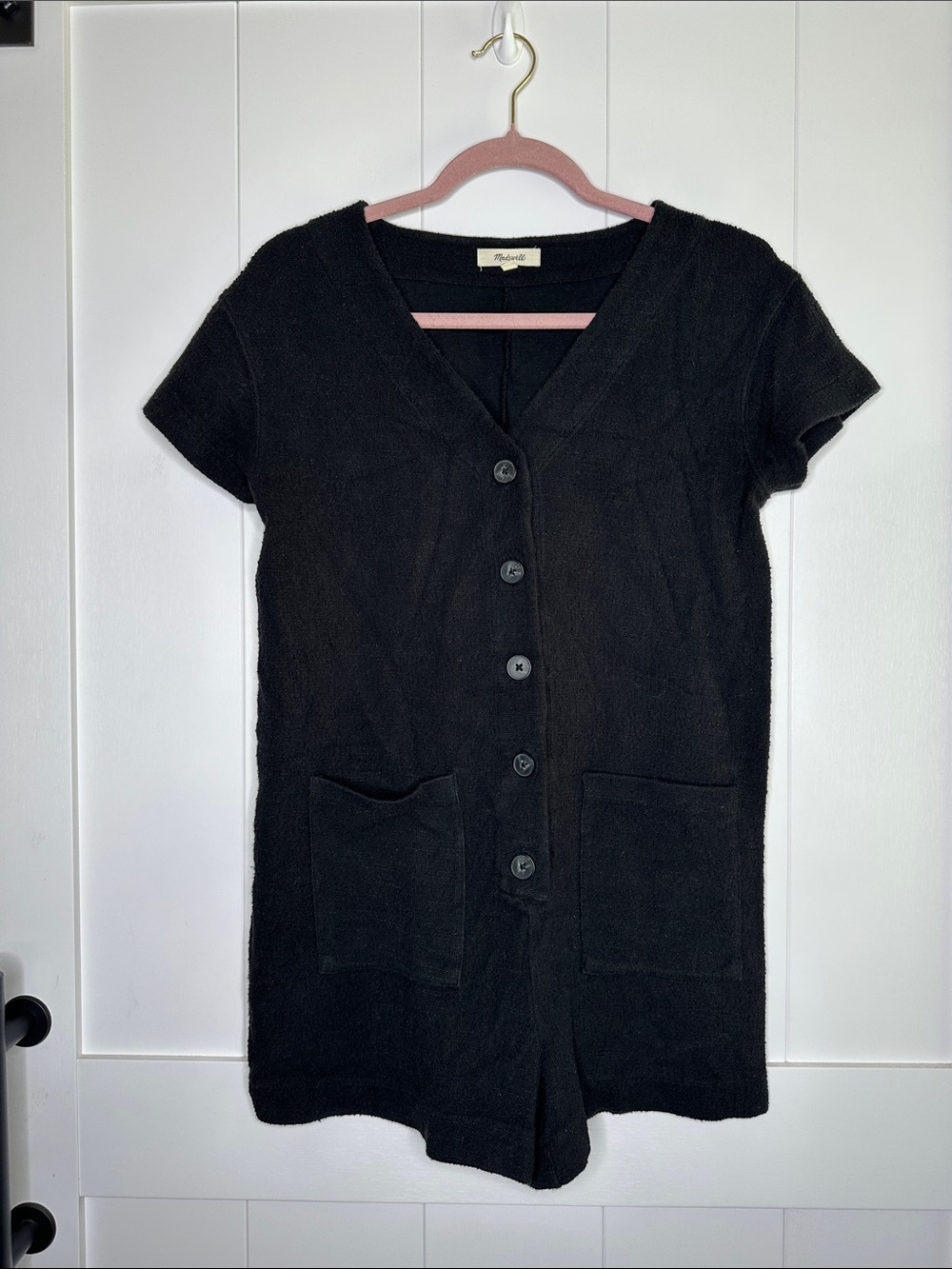Madewell Black Button-Front Short Sleeve Romper Size Small